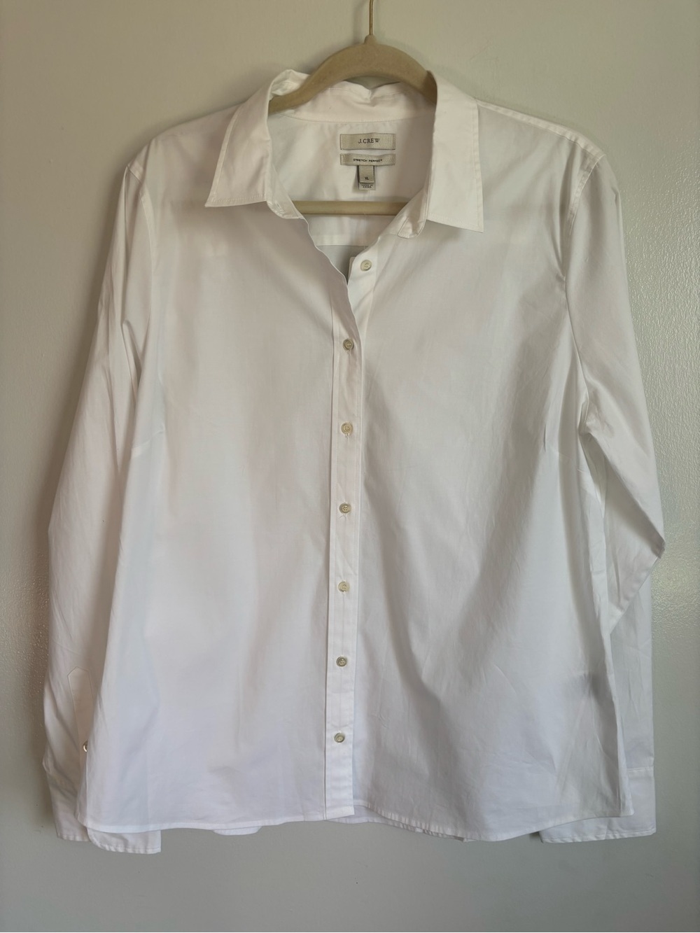 J. Crew White cotton blend Perfect Stretch Button-Up Dress Shirt XL